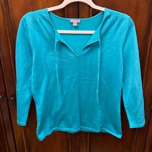 Ann Taylor teal green sweater with tie neck size medium